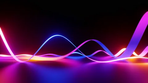 Cycled 3d animation, abstract background with glowing neon wavy ribbons Video stock 231628773