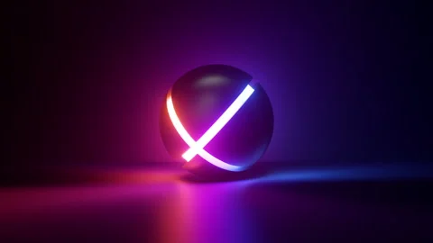 Cycled 3d animation, abstract background of ball with neon line Video stock 242402382