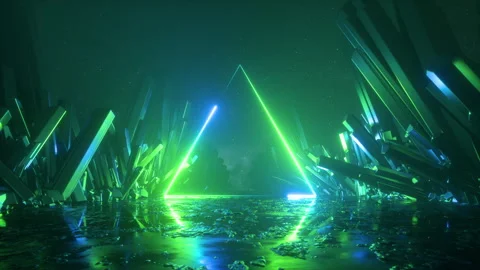 Cycled 3d animation. Abstract background with neon triangular frame Stock Footage 243484566