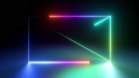 Cycled 3d animation, abstract geometric background with glowing neon lines Video stock 232113400