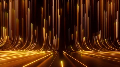 Cycled 3d animation. Abstract neon background of random yellow neon lines Video stock 255666095