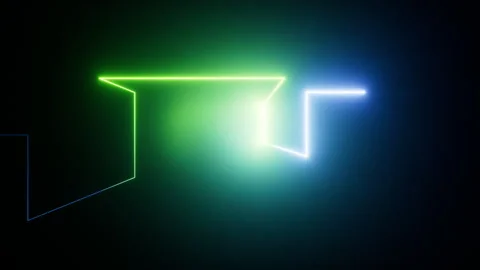 Cycled 3D animation of bright green blue neon geometric line Stock Footage 295066175