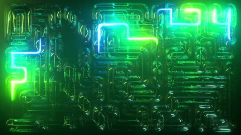 Cycled 3D animation of bright green blue neon lights Stock Footage 295921827