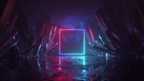 Cycled 3d animation, flight forward through the fantastic night scene Stock Footage 220799151