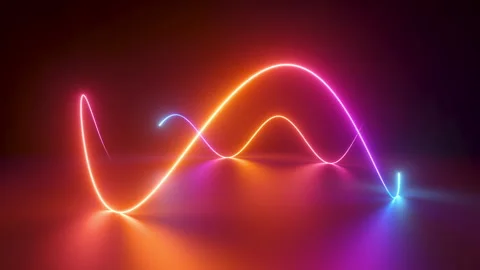 Cycled 3d animation of glowing wavy lines going in a circle. Abstract neon Stock Footage 155683696