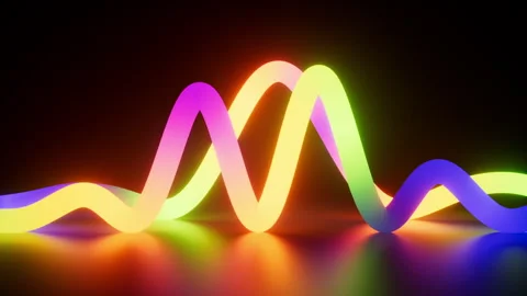 Cycled 3d animation of a multicolored neon waved lines, glowing in the dark Stock Footage 308303915