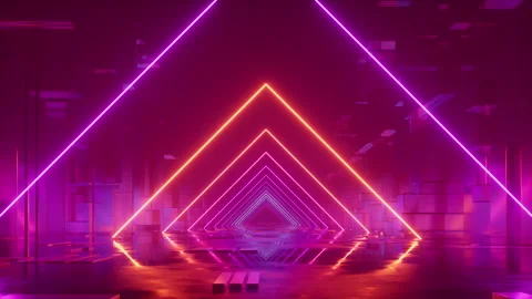 Cycled 3D animation of neon geometric triangular frames Stock Footage 284373792
