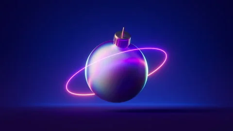 Cycled 3d animation, neon ring and glass ball Video stock 250117862