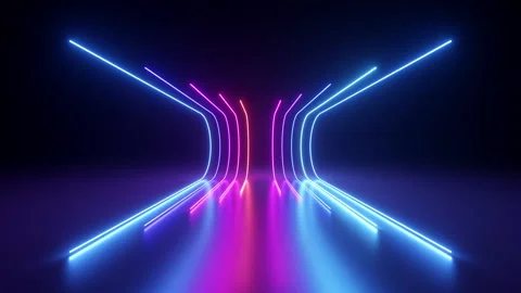 Cycled 3d animation, pink red blue neon lines glowing in the dark Stock Footage 235535891