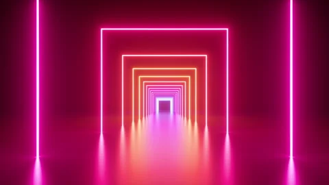 Cycled 3d animation. Red pink tunnel with flashing neon frames. Stock Footage 282025172