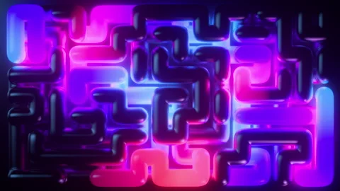 Cycled 3d animation. Video of abstract neon maze background with laser Stock Footage 319404938