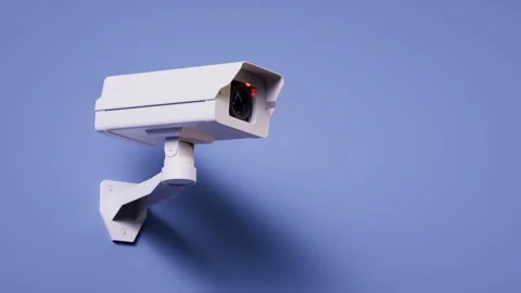 Cycled 3d animation. Wall mounted security camera rotates Stock Footage 295923776