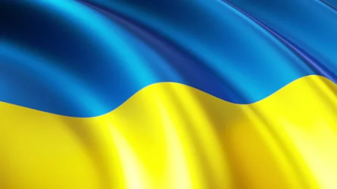 Cycled 3d animation, waving blue-yellow Ukrainian flag Stock Footage 172383053