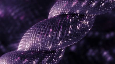 Cycled animation of 3d braid with lilac scales texture on shimmering background Illustrazione stock