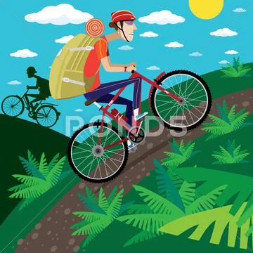 Cycler in the mountains Stock Illustration