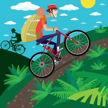 Cycler in the mountains Stock Illustration