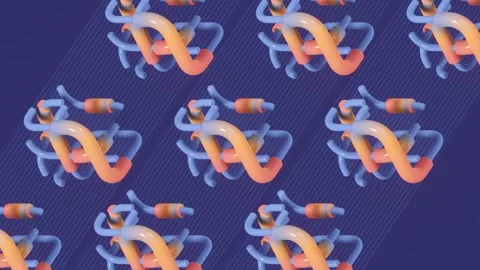 Cyclic 3D pattern of elegant nodes. Elegant abstract isometric animation Stock Footage 333246427