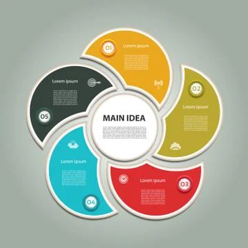 Cyclic diagram with five steps and icons. Infographic vector background. eps Stock Illustration