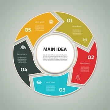 Cyclic diagram with five steps and icons. eps 10 Stock Illustration