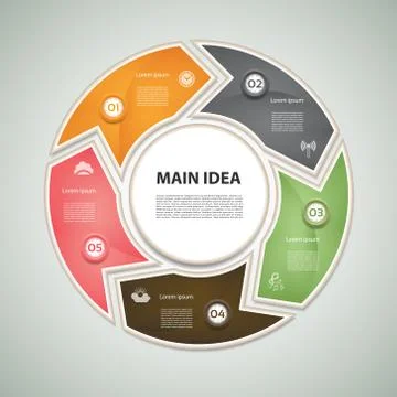 Cyclic diagram with five steps and icons. eps 10 Stock Illustration