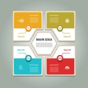 Cyclic diagram with four steps and icons. Infographic vector background. eps Stock Illustration