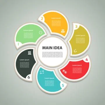 Cyclic diagram with six steps and icons. eps 10 Stock Illustration