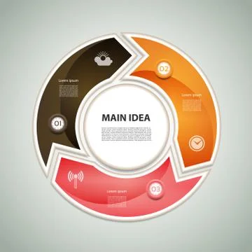 Cyclic diagram with three steps and icons. eps 10 Stock Illustration