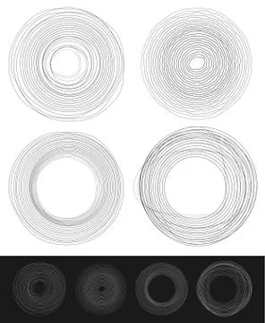 Cyclic random circles, abstract elements in black and white Illustrazione stock