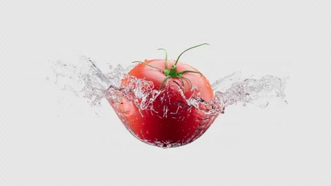 Cyclic rotation of a tomato in water splashes. Alpha channel. Stock Footage 285173005