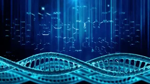 Cyclical background with rotating DNA cell Stock Footage 98247051
