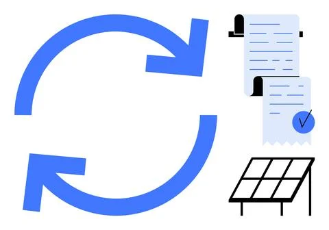 Cyclical Process with Renewable Energy, Checklists, and Solar Panels Simplifi イラスト素材