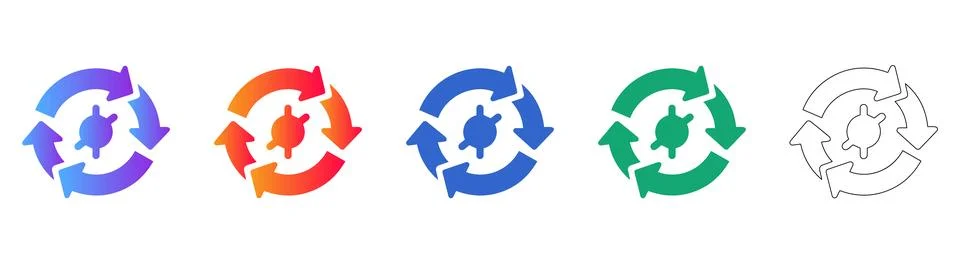 Cyclical Refresh Icons with Central Symbol and Arrows Stock Illustration