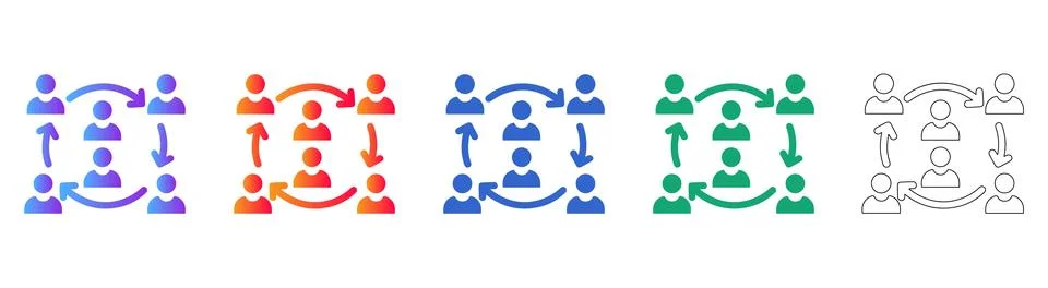 Cyclical Team Interaction Icons in Five Styles Illustration