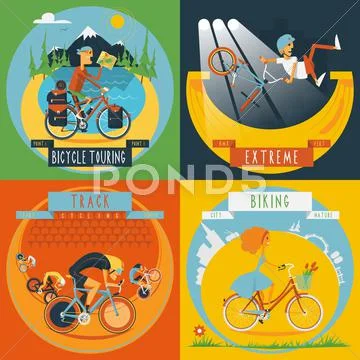 Cycling 4 flat icons banner Stock Illustration