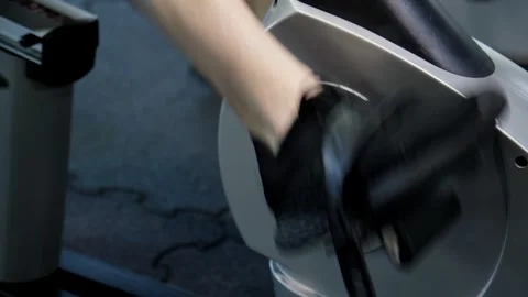 Cycling exercise in gym. Man working hard while cycling on exercise bike. Video stock 274387119
