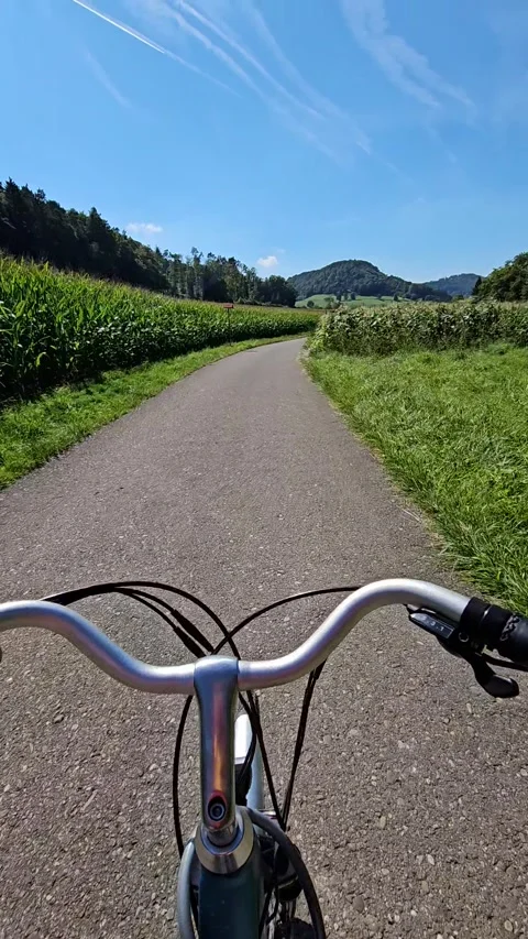 Cycling on the field Stockbeeldmateriaal 319361264