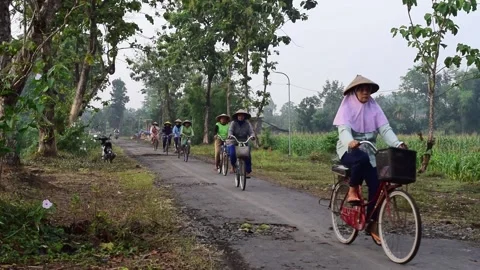 Cycling to the fields to plant Stock Footage 148161088