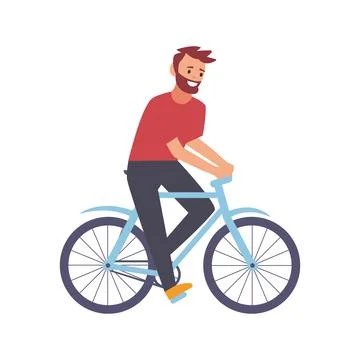 Cycling, happy side view. Vector illustration isolated on white background Stock Illustration