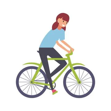 Cycling, happy side view. Vector illustration isolated on white background Stock Illustration