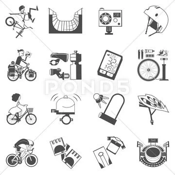 Cycling icon set black Stock Illustration