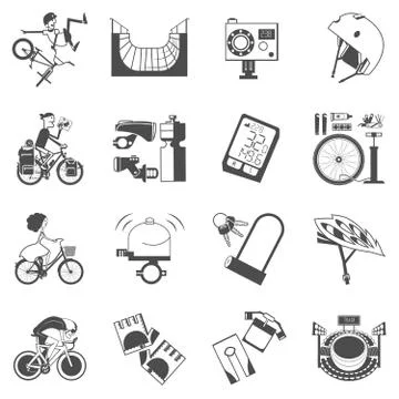 Cycling icon set black Illustration