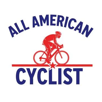 Cycling logo with an American theme featuring a cyclist in action tshirt design Stock Illustration