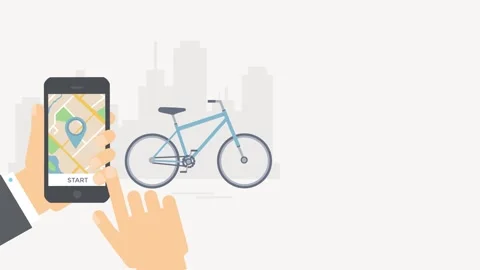Cycling map open on Android phone flat icon animation Stock Footage 243061518