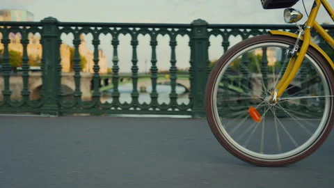 Cycling on Paris Bridge at Sunset Stock Footage 267382156
