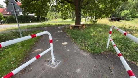 Cycling Path Access Barrier in Residential Area of Germany Stock Footage 340809414