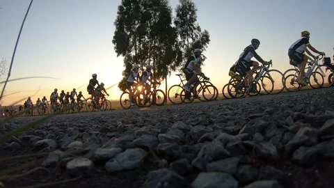 Cycling Peleton with Sunrise Stock Footage 130853235