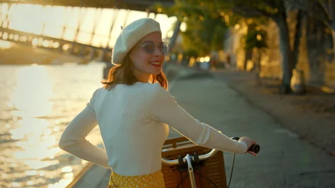 Cycling by the Seine at Sunset Video stock 269821059