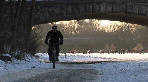 Cycling on snow munich Stock Footage 277752