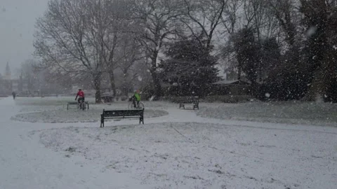 Cycling in snowfall. Stock Footage 147199768