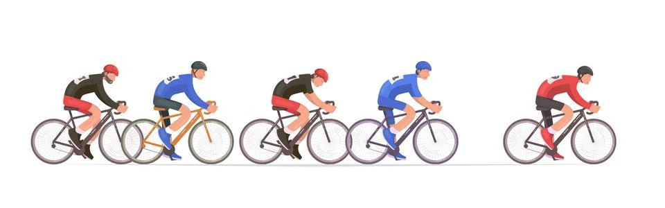 Cycling tournament side view. Cyclists chase the leader of the race. Stock Illustration
